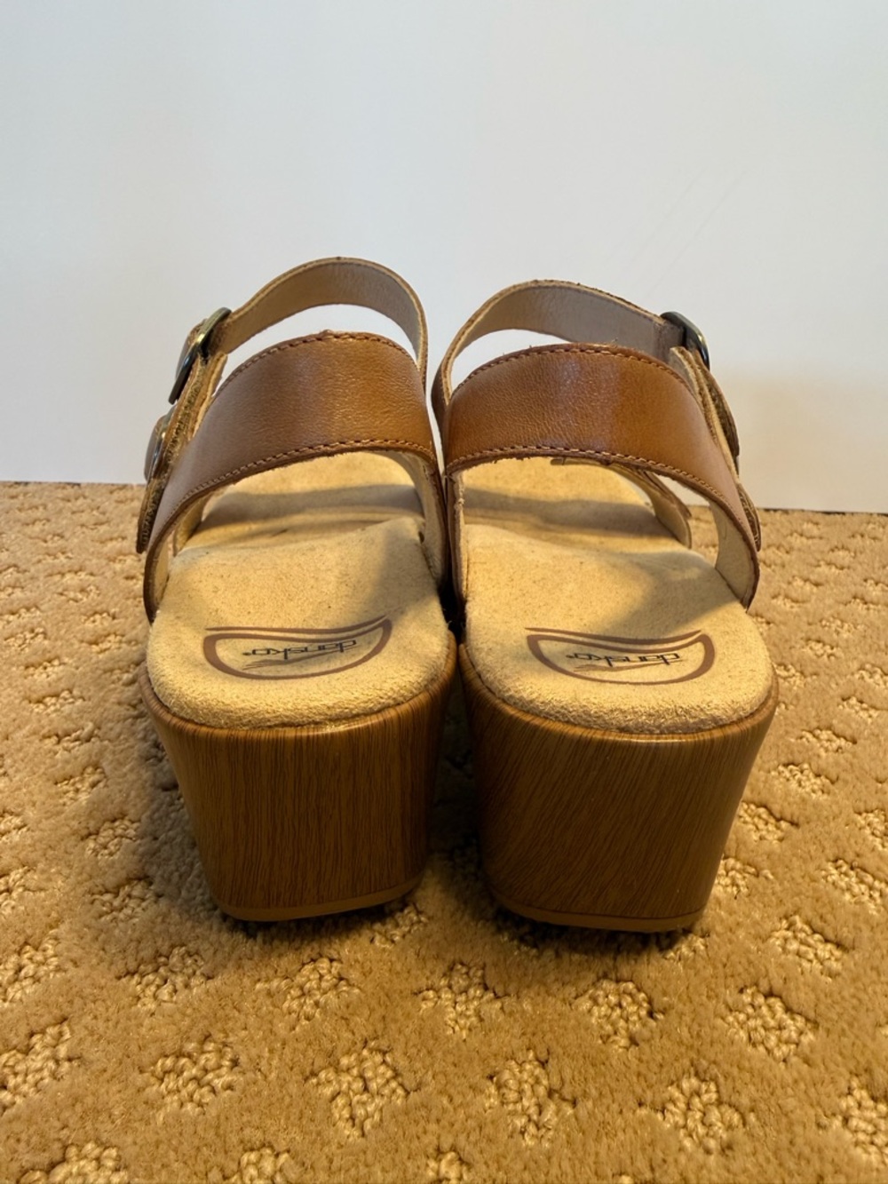 Dansko Tan Brown Leather Wedge Sandals - Picture 4 of 8